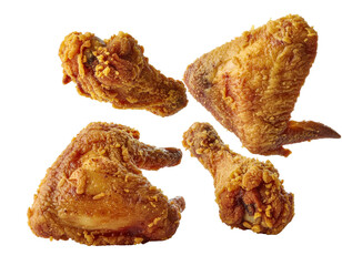 Assorted Crispy Fried Chicken Wings on Transparent Background Ready to Serve as Appetizer or Snack