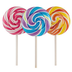 Colorful Assorted Spiral Lollipops on Sticks Against a Transparent Background