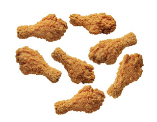 Golden Brown Fried Chicken Drumsticks Piled Together on a Transparent Background