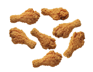 Golden Brown Fried Chicken Drumsticks Piled Together on a Transparent Background