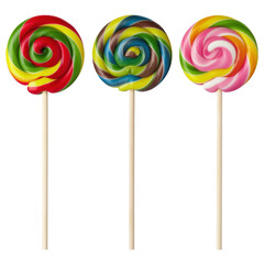 Colorful Spiral Lollipops on Sticks with Transparent Background in Vibrant Shades of Candy