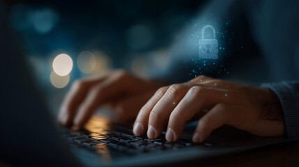 Cybersecurity at Work: A close-up view captures hands engrossed in securing digital data, highlighting the increasing importance of cybersecurity.