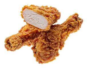 Golden Brown Crispy Fried Chicken Drumsticks And Breast Pieces Isolated On Transparent Background