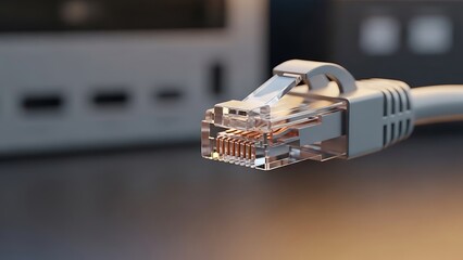 High-speed Ethernet cable rj45 connector, close-up, network infrastructure.