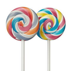 Colorful Spiral Lollipops on Sticks Against a Transparent Background with Whimsical Design Elements