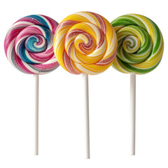 Colorful Swirled Lollipops on White Sticks with Transparent Background for Sweet Treats and Desserts