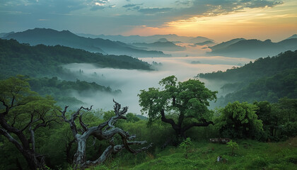 misty morning in the mountains