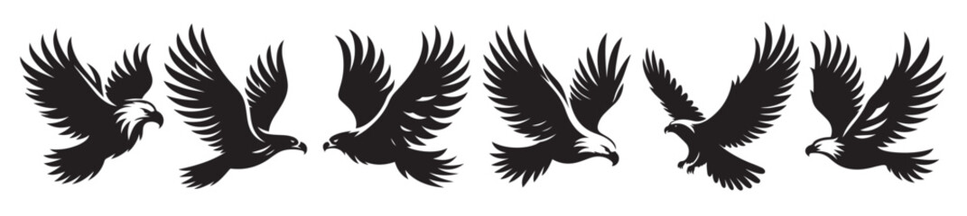 bird fly black soild silhouette bundle isolated on white