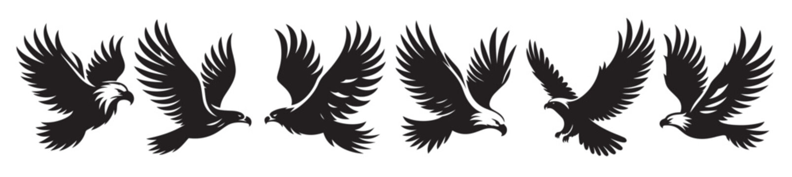 bird fly black soild silhouette bundle isolated on white