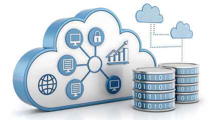 3d concept of cloud computing data storage and network security isolated on white background