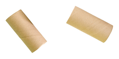 Top view set of two tissue paper cores or toilet paper tubes isolated with clipping path in png file format in png file format