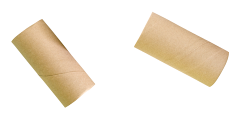 Top view set of two tissue paper cores or toilet paper tubes isolated with clipping path in png file format in png file format