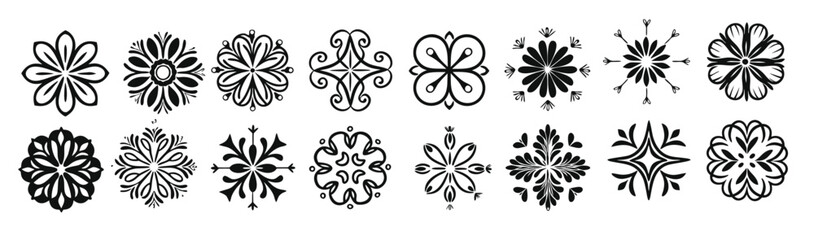 Elegant Floral Ornament, black and white vector set of flower shilouette ornaments