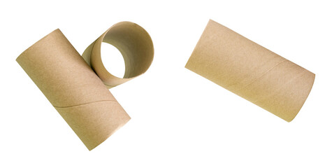 Side view set of tissue paper cores or toilet paper tubes isolated with clipping path in png file format