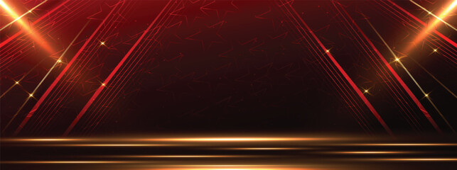Elegant golden scene diagonal glowing with lighting effect sparkle on red background. Template premium award design.