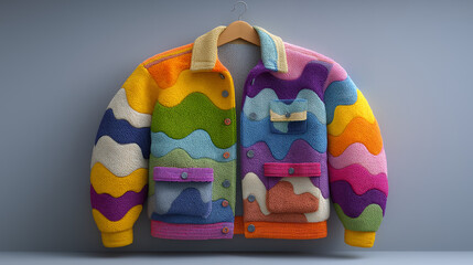 Retro jacket groovy wavy colorful print vintage fashion psychedelic pattern colorful clothing retro style fashion apparel vintage design hippie fashion retro aesthetics clothing generated AI