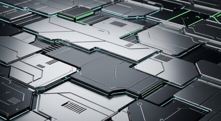 Futuristic technological background with glowing green lines