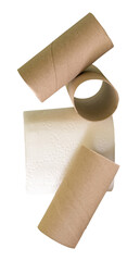 Tissue paper roll or toilet paper roll with core or tissue paper tubes in stack isolated on white background with clipping paht