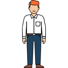 Obraz premium Full Body Portrait of a Man with Red Hair Wearing a Black Collared Shirt and Blue Jeans Standing Against a Black Background
