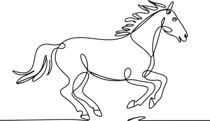 Fototapeta premium Continuous line art illustration of soft sketch contour forming a galloping horse