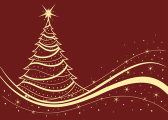 Red festive backdrop featuring a star-formed Christmas tree, glowing holiday illustration, clean detailed vector, warm seasonal celebration design.