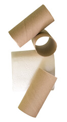 Tissue paper roll or toilet paper roll with core or tissue paper tubes in stack isolated with clipping paht in png file format