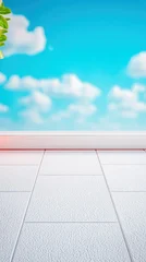 White tiled floor with blue sky and clouds background © maelydwalidainiirga