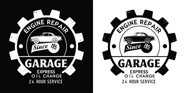 Engine repair garage logo with since 83 and 24 hour service, graphic design
