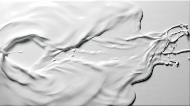 Abstract seamless looping white liquid flowing smoothly and expanding slowly across a perfectly flat, featureless canvas surface empty field, backdrop, concept
