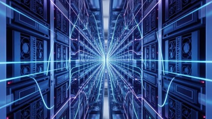 Futuristic Data Center Glowing with Network Connections