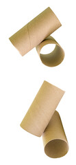Side view set of tissue paper cores or toilet paper tubes isolated with clipping path in png file format