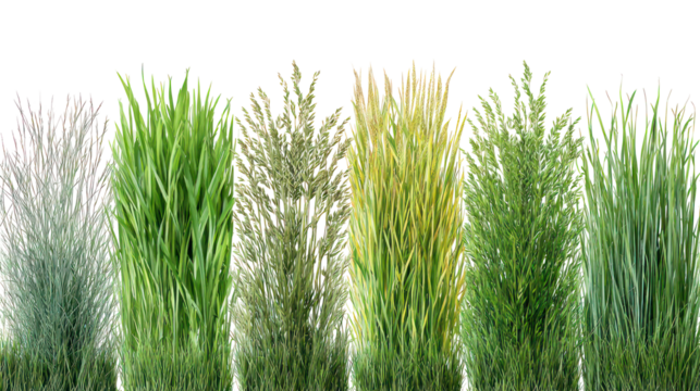 Abstract pattern of tall green and yellow grass stalks isolated on transparent background - Powered by Adobe