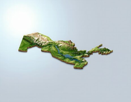 Minimalist 3D map of Uzbekistan, Uzbekistan's islands.