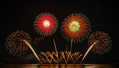 Colorful Fireworks Exploding Over Water