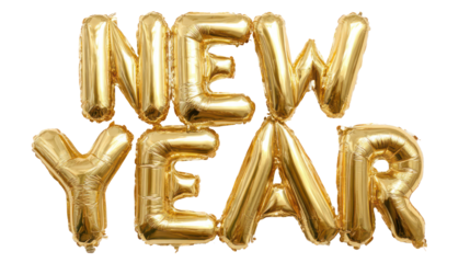 Golden new year balloons isolated on transparent background