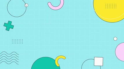 Playful Memphis geometric background with clean grid and empty copy space for text or titles. Ideal for intro, presentation, template, animation, kids theme, or creative visual projects.