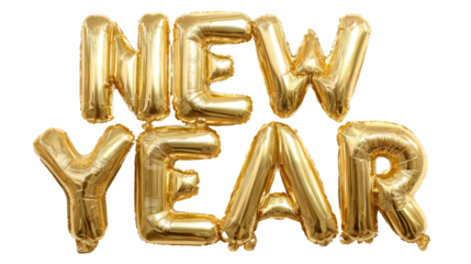 Golden new year balloons text isolated on transparent background