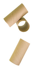 Side view set of tissue paper cores or toilet paper tubes isolated with clipping path in png file format