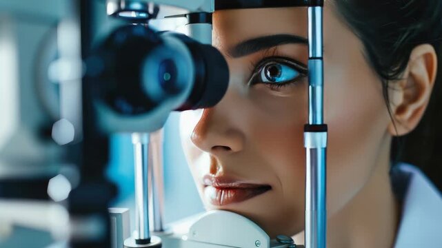 a doctor checks a person's eyesight. Selective focus