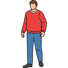Obraz premium Full Body Illustration of a Man Standing Wearing a Red Crew Neck Sweater and Blue Jeans on a Black Background Minimalist Style and Simple Flat Design