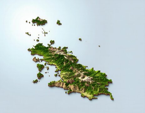 3D Topographic Relief Map of Island Jordan