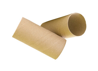 Two tissue paper cores or toilet paper tubes in stack isolated with clipping path in png file format