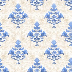 Elegant Floral Pattern: A sophisticated damask wallpaper design showcases an exquisite pattern of swirling flowers, creating a timeless and luxurious backdrop.