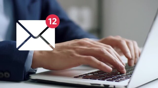 Email Management with Unread Message Notification. Digital Communication Icon on Laptop. Business Inbox Overload and Priority.