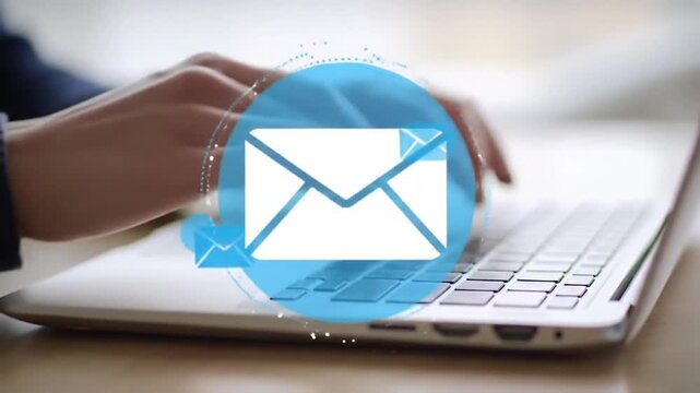 Email Communication and Inbox Management. Digital Envelope Icons on Laptop Keyboard. Modern Professional Handling Electronic Correspondence.
