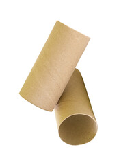 Two tissue paper cores or toilet paper tubes in stack isolated with clipping path in png file format