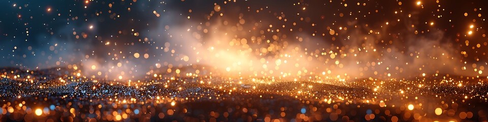 Obraz premium Panoramic View of a Cosmic Landscape with Floating Lights