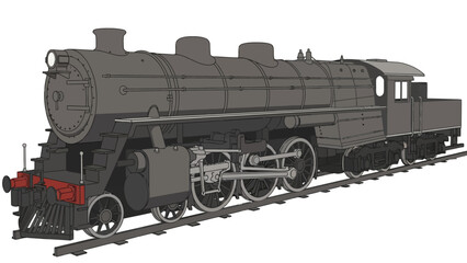 Obraz premium A grayscale 3D model of a steam locomotive and tender on tracks