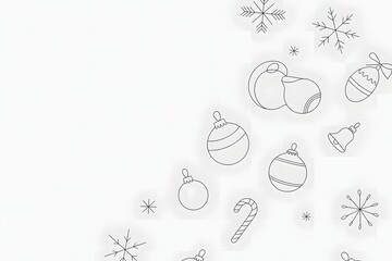 Christmas ornaments and snowflakes line art pattern on white background