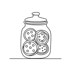 Simple Line Art of Glass Cookie Jar Full of Cookies Line Art Illustration